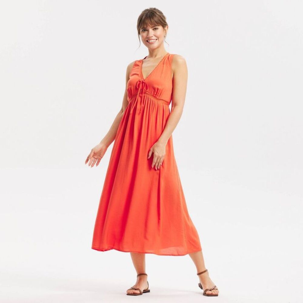 Women's Lace Trim Midi Dress - Universal Thread Orange XS